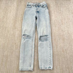 Abercrombie & Fitch High Rise Ripped Dad Jeans 25 / 0 Long Blue Light Wash